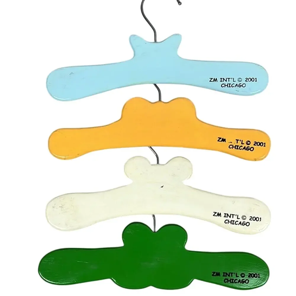 Vintage ZM International Hangers Hand Painted Animal Wood Set of 4 Retro Y2K